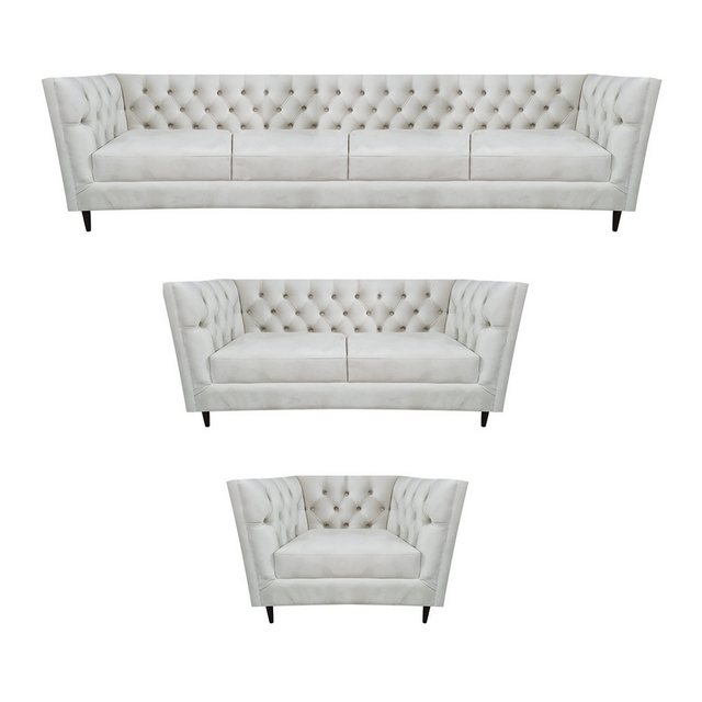 JVmoebel Chesterfield-Sofa Wohnzimmer Leder Sofa Set 3tlg Polstermöbel Weiß günstig online kaufen