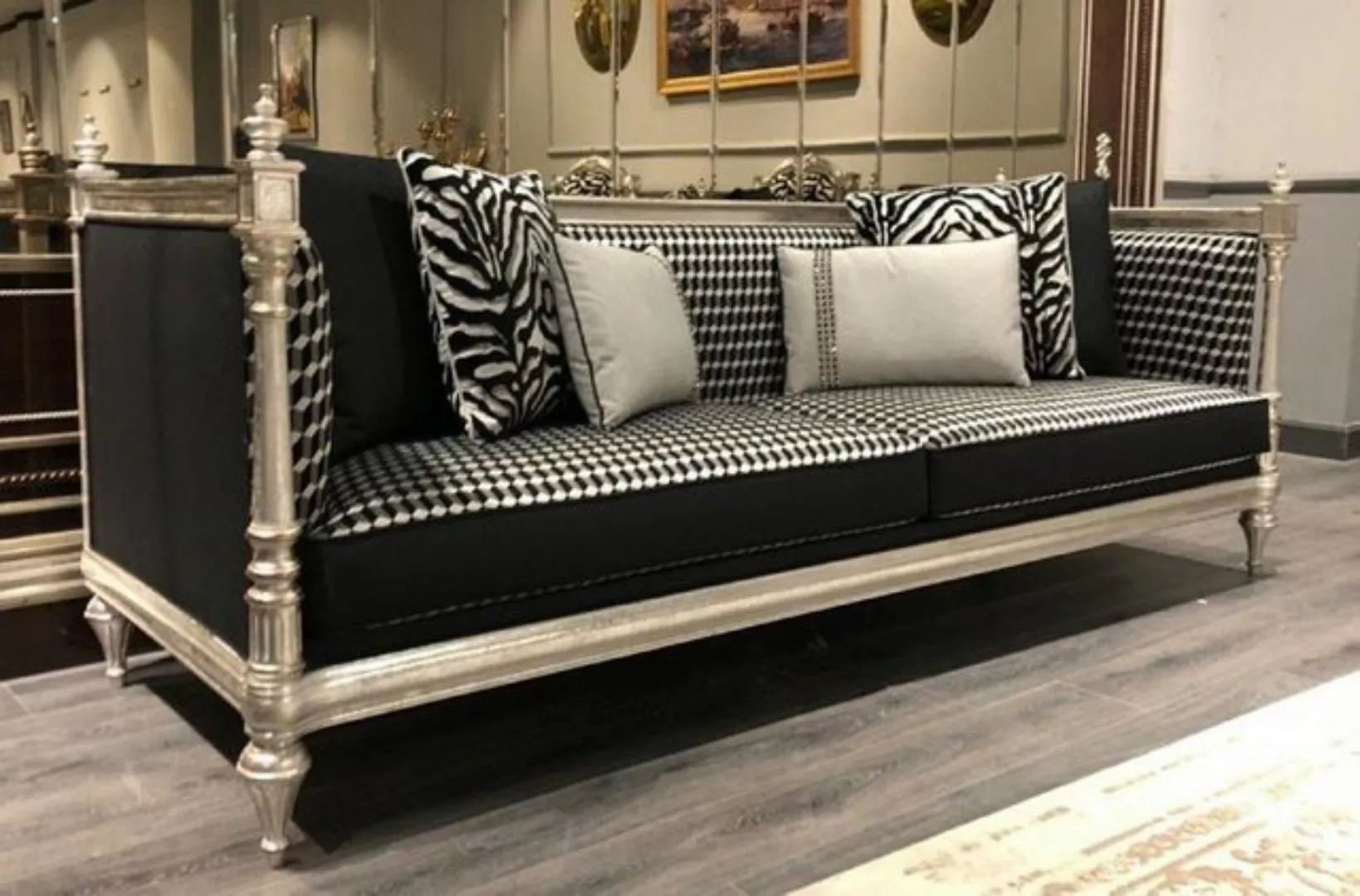 Casa Padrino Sofa Luxus Barock Sofa Schwarz / Silber / Antik Silber - Wohnz günstig online kaufen