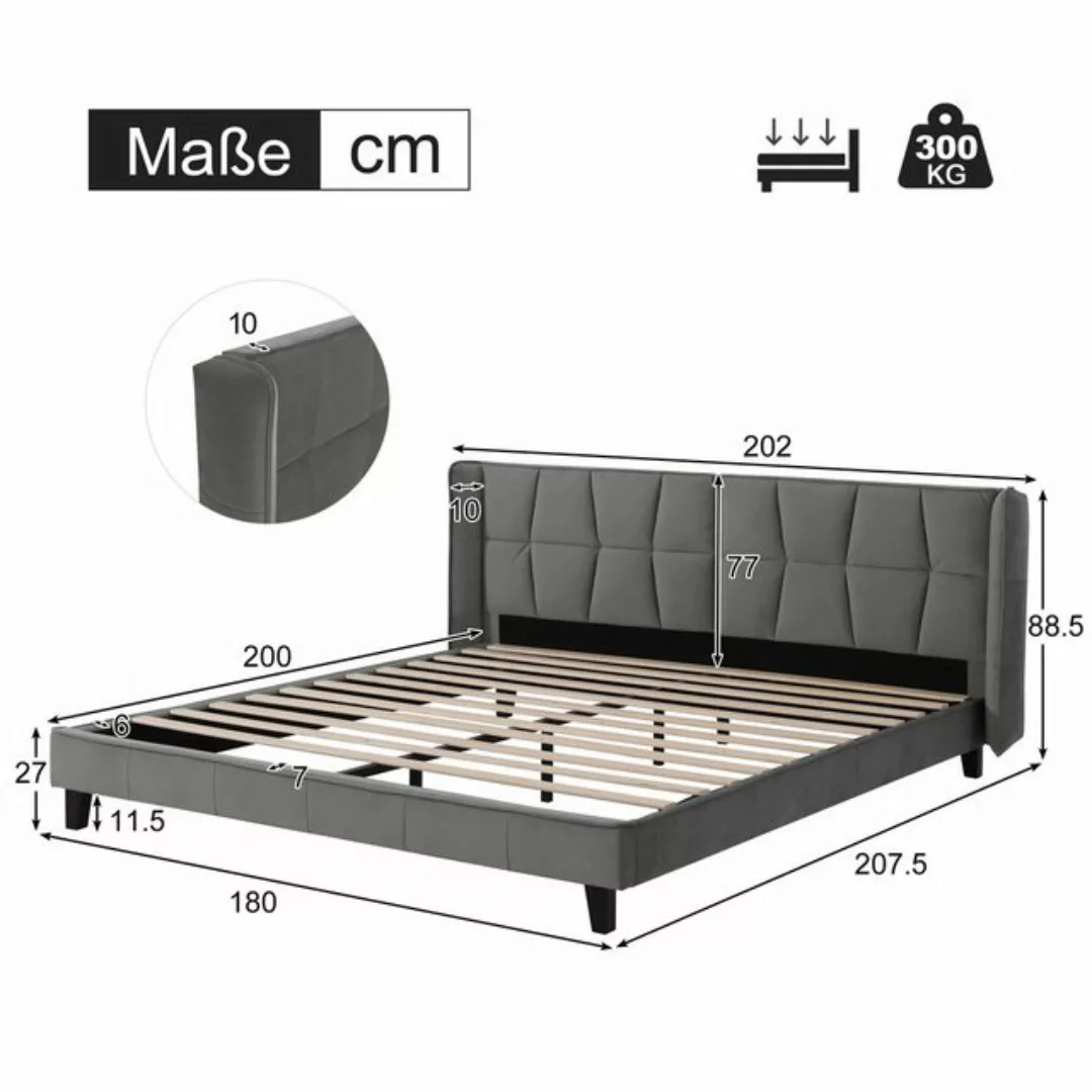 KoDise Polsterbett Doppelbett Bettrahmen mit Lattenrost und Kopfteil,Jugend günstig online kaufen