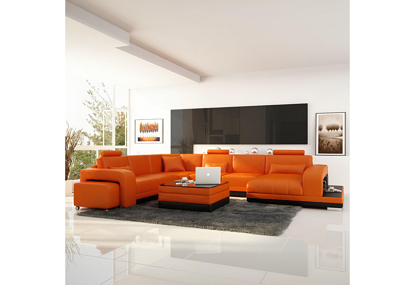 Xlmoebel Ecksofa Moderne Orange Ecksofa mit USB-Anschluss aus Leder für das günstig online kaufen