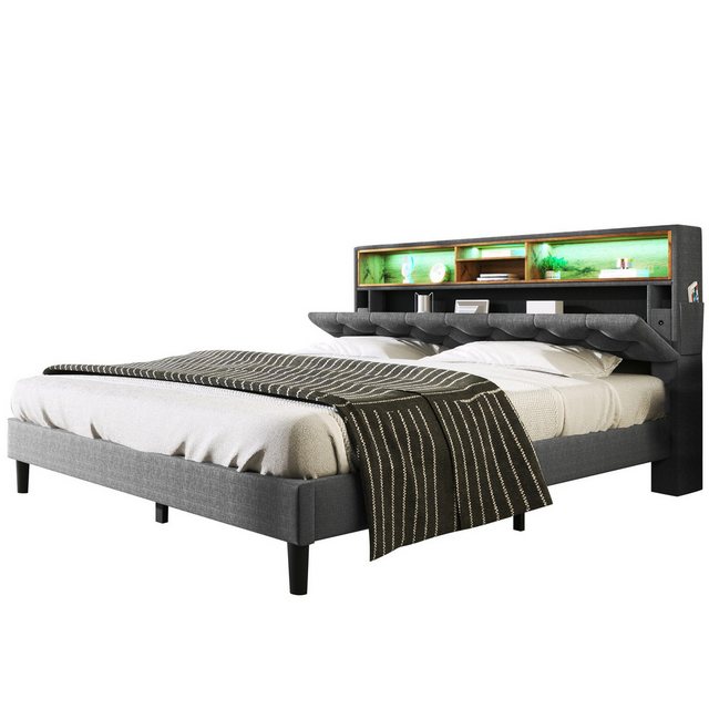 DOPWii Polsterbett Polsterbett Doppelbett Stauraum-Kopfteil Bett mit LED-Be günstig online kaufen