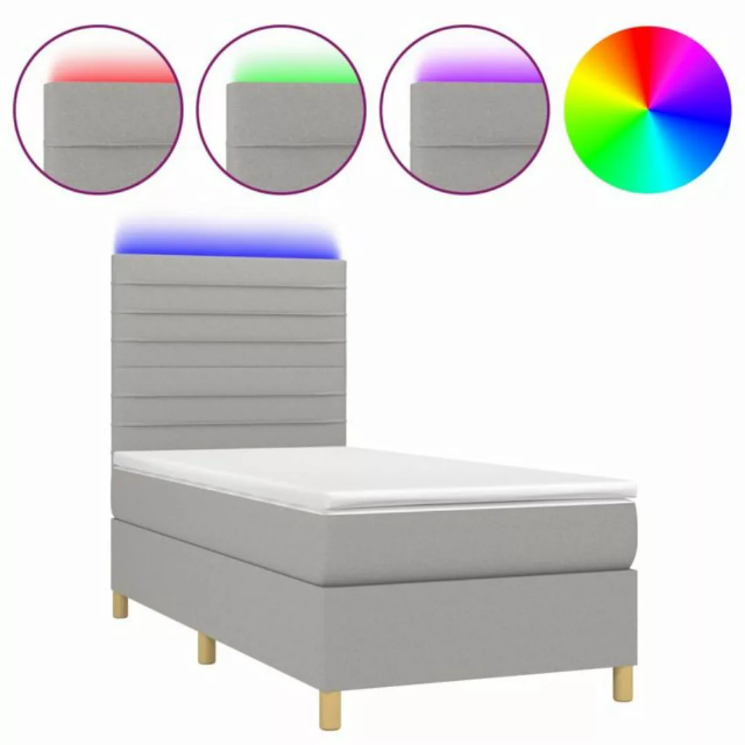 vidaXL Boxspringbett (90 x 190 cm, Streifen Horizontal, Hellgrau), mit LED günstig online kaufen