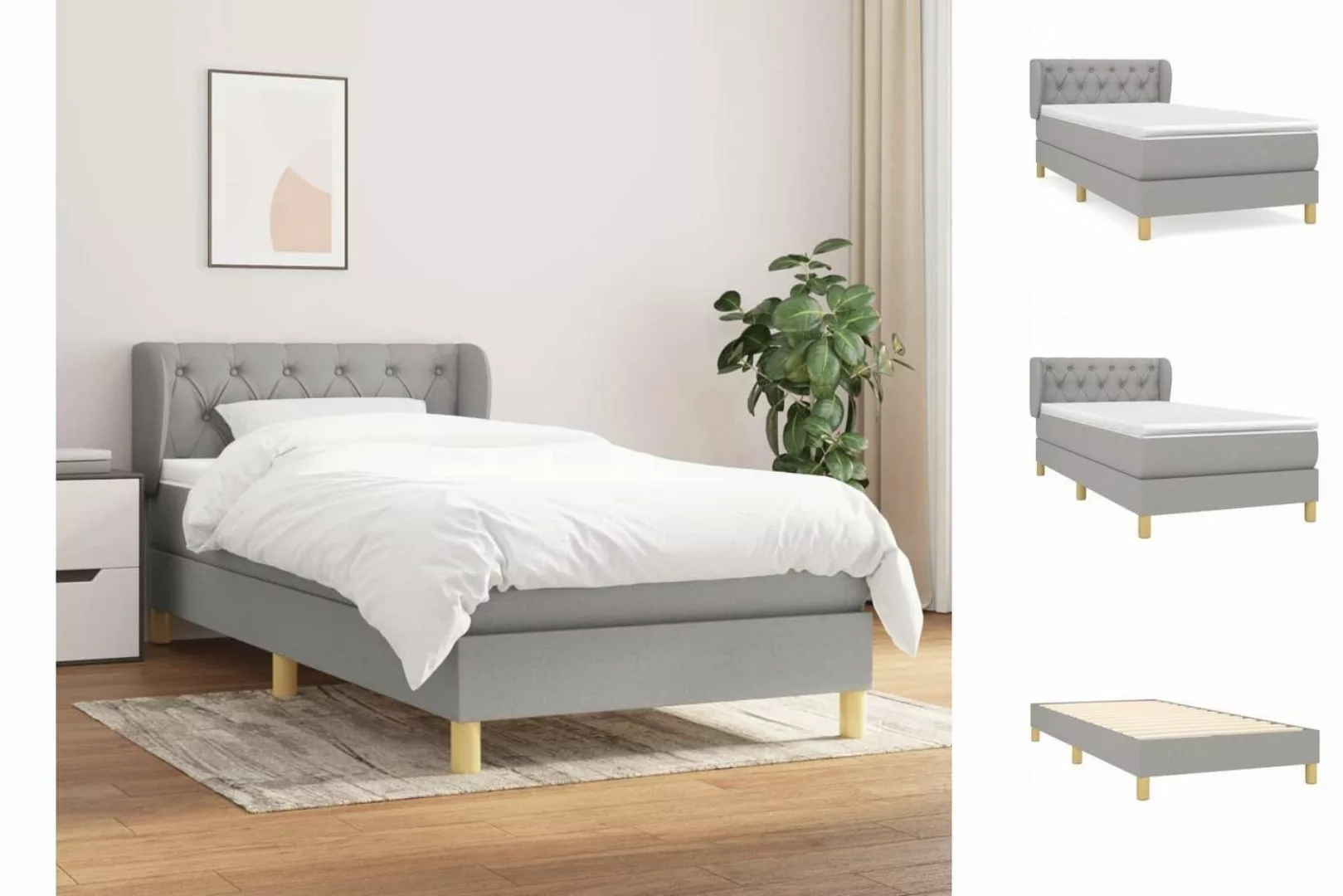 vidaXL Bettgestell Boxspringbett mit Matratze Hellgrau 80x200 cm Stoff Bett günstig online kaufen