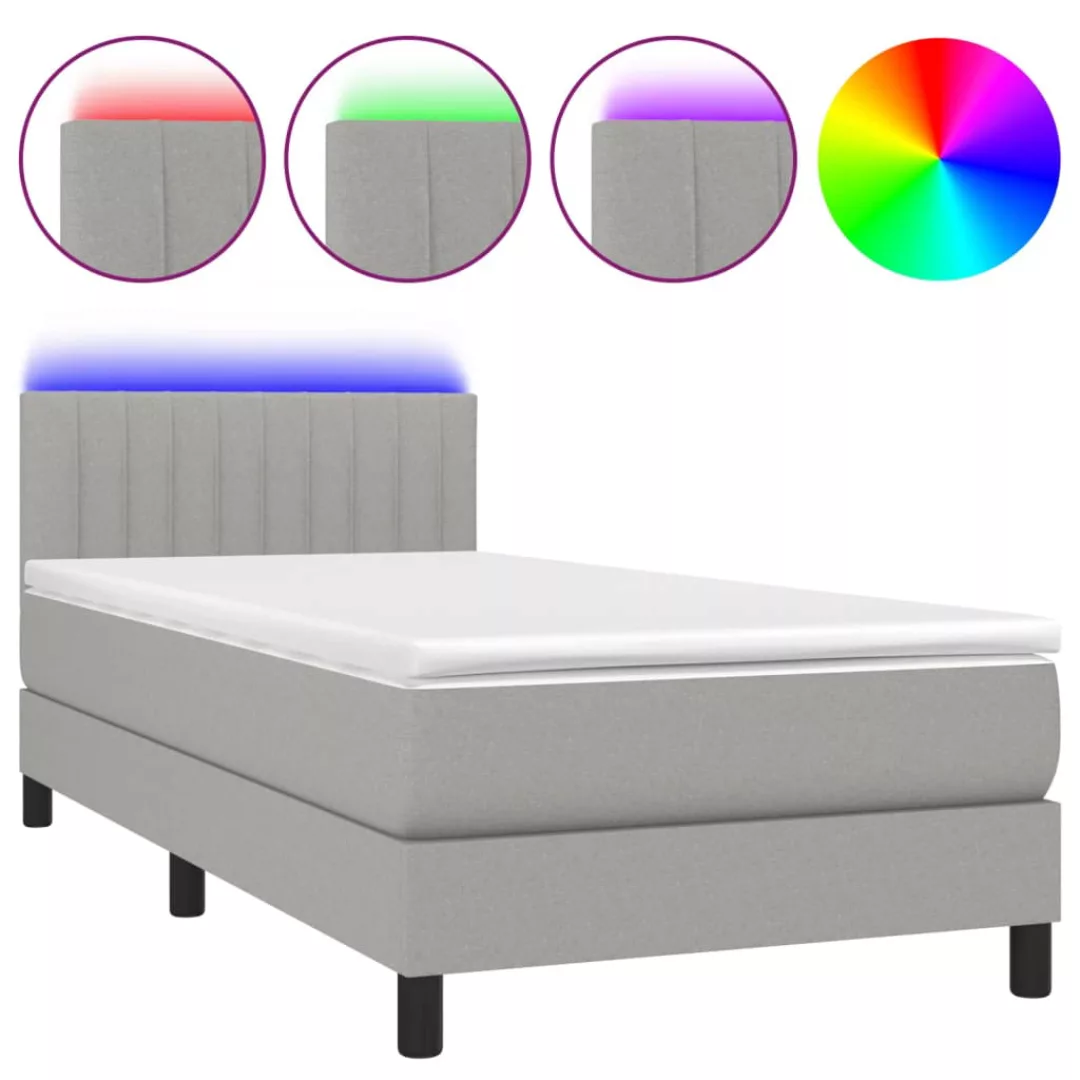 Vidaxl Boxspringbett Mit Matratze & Led Hellgrau 90x200 Cm Stoff günstig online kaufen