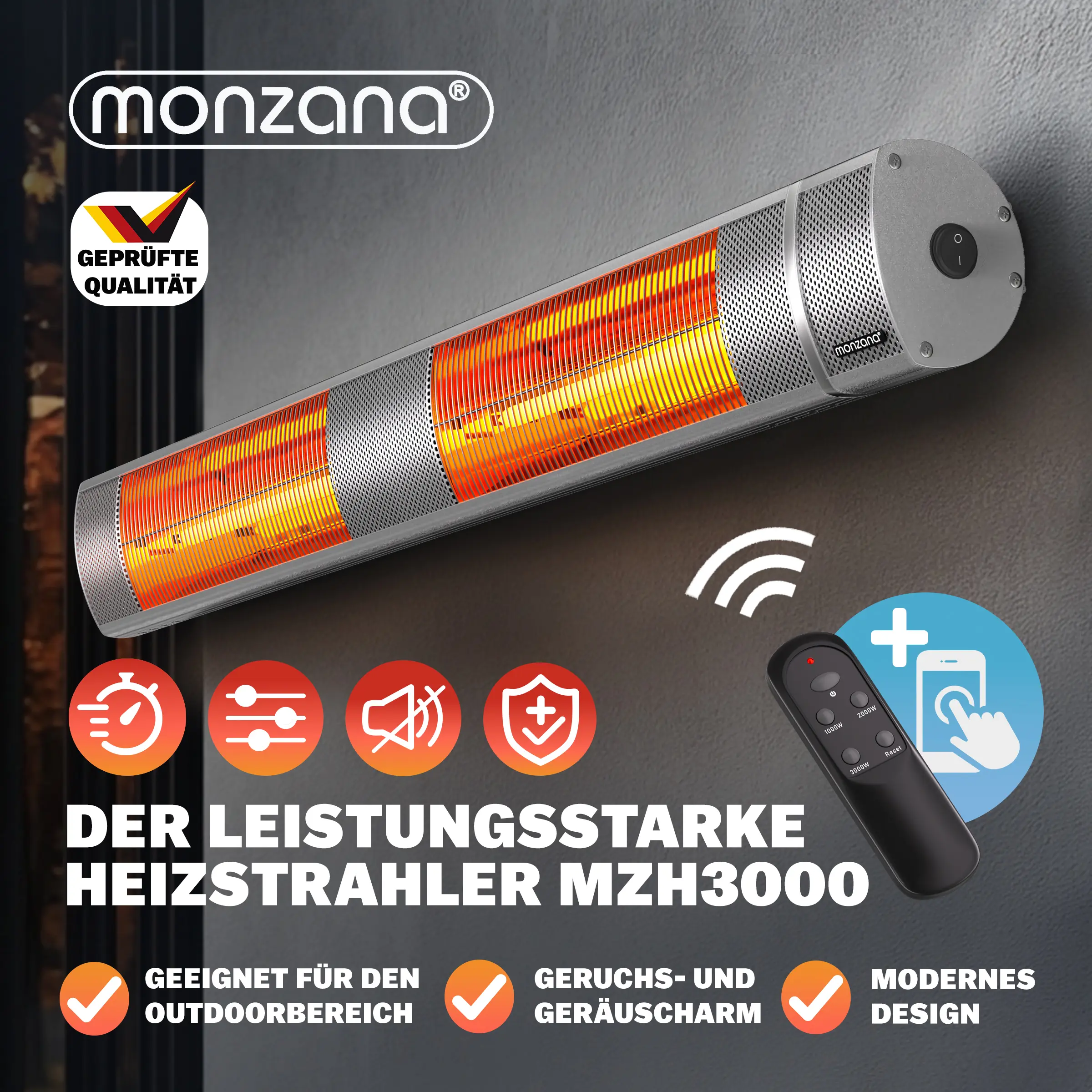 Heizstrahler MZH3000 Silber 3000W günstig online kaufen