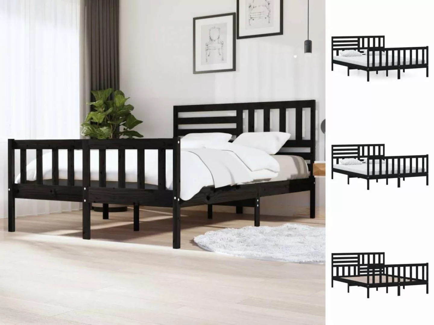 vidaXL Bettgestell Massivholzbett Schwarz 150x200 cm 5FT King Size Bett Bet günstig online kaufen