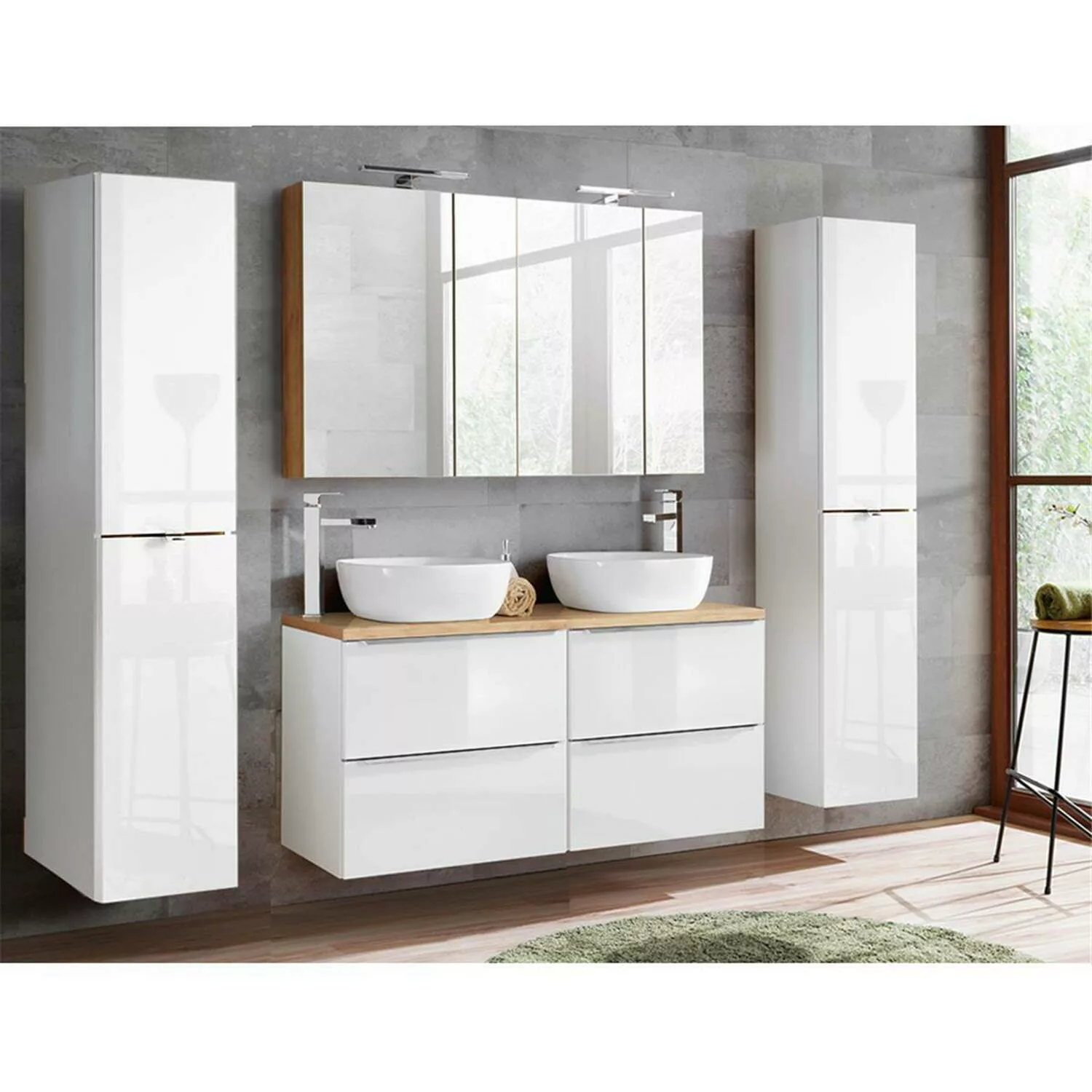Badmöbel Set mit Doppel-Waschtisch inkl. 2 Aufsatzwaschbecken TOSKANA-56 Ho günstig online kaufen