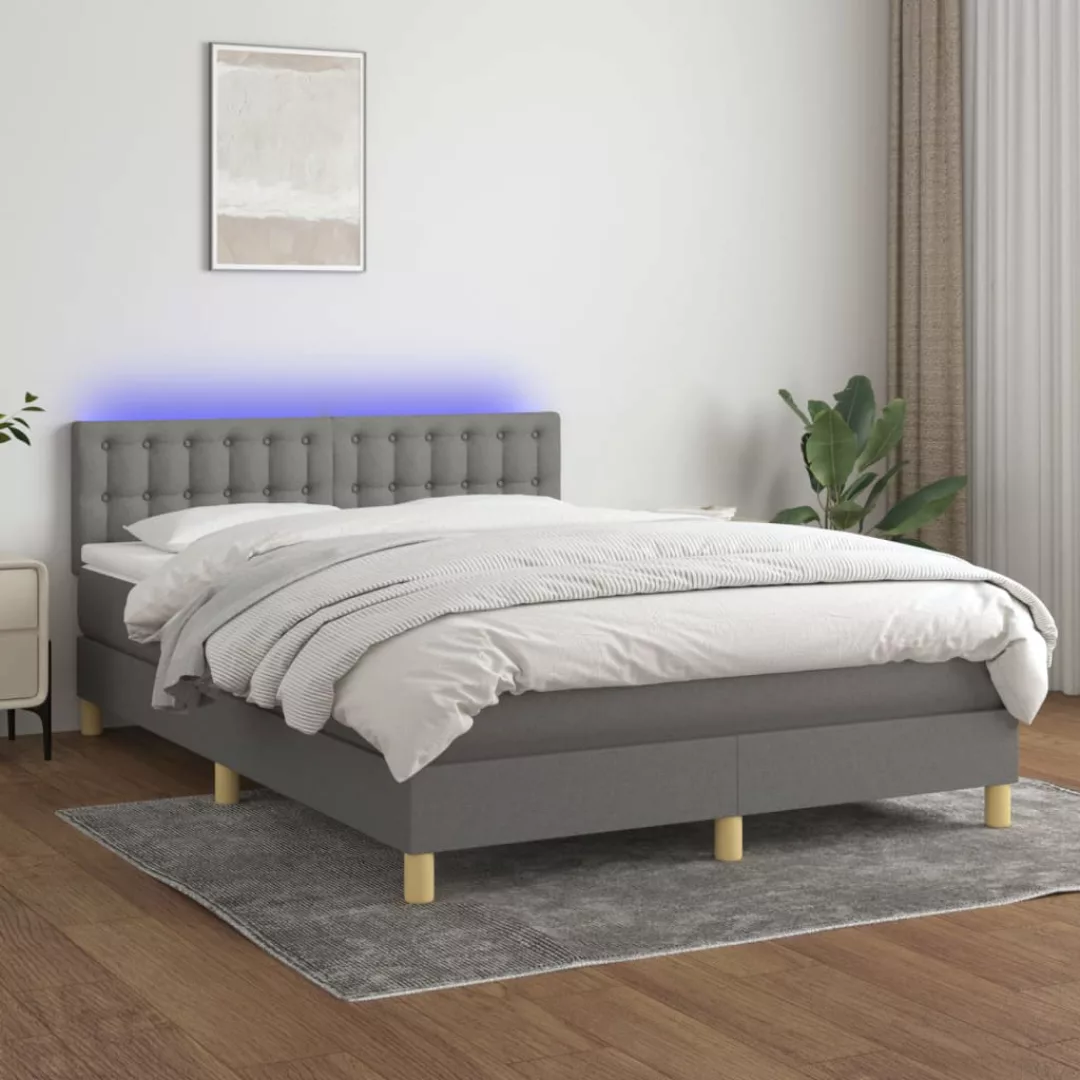 Vidaxl Boxspringbett Mit Matratze & Led Dunkelgrau 140x200 Cm Stoff günstig online kaufen