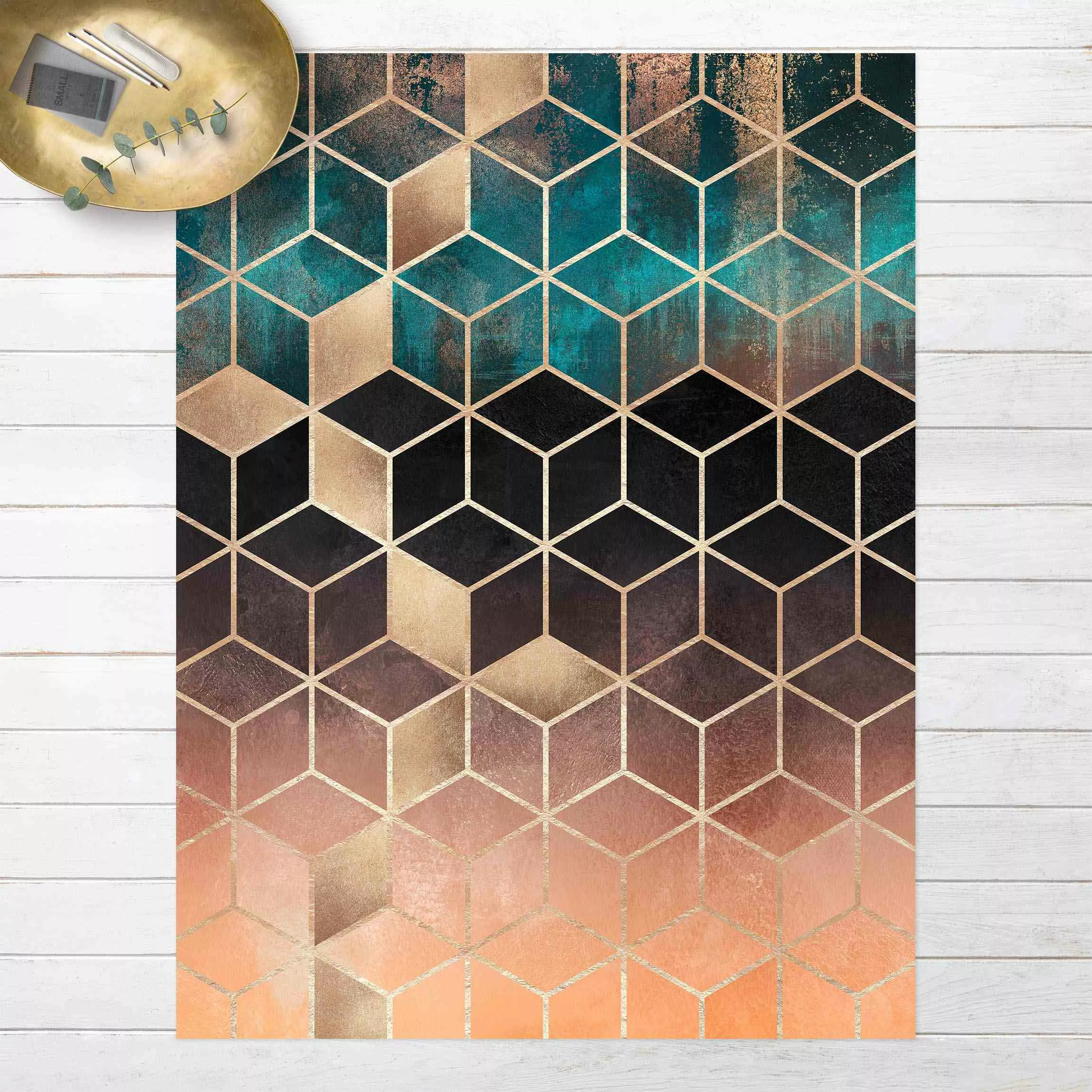 Vinyl-Teppich Türkis Rosé goldene Geometrie günstig online kaufen