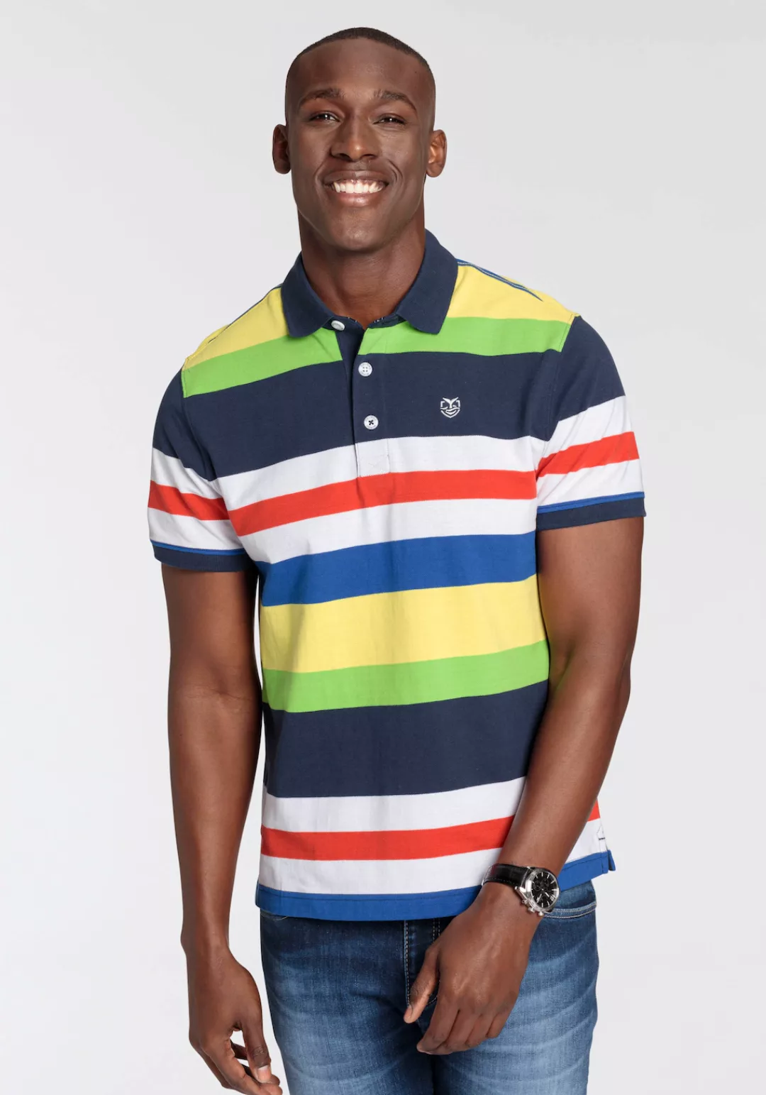 DELMAO Poloshirt mit Stickerei und Multicolour Streifen günstig online kaufen