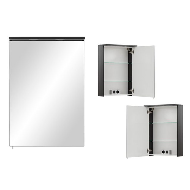 Badezimmer Spiegelschrank inkl. LED Beleuchtung SARAY-80 in schwarz, B/H/T: günstig online kaufen