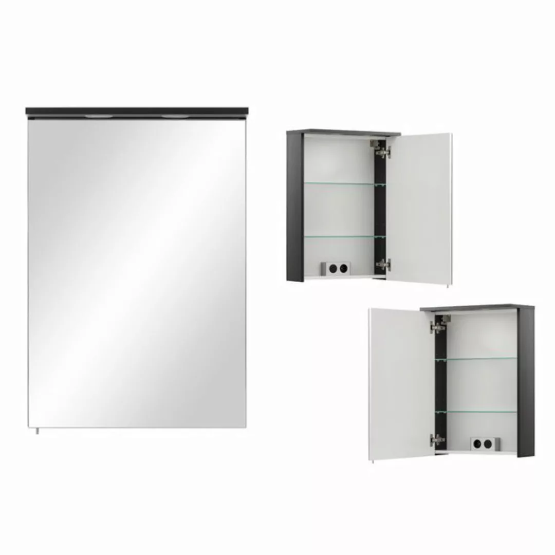 Badezimmer Spiegelschrank inkl. LED Beleuchtung SARAY-80 in schwarz, B/H/T: günstig online kaufen