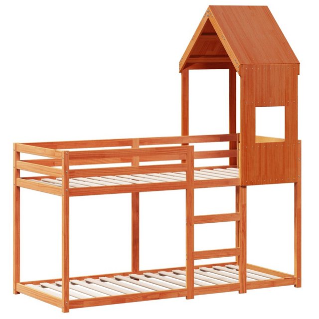vidaXL Bett Etagenbett mit Dach Wachsbraun 90x190 cm Massivholz Kiefer günstig online kaufen