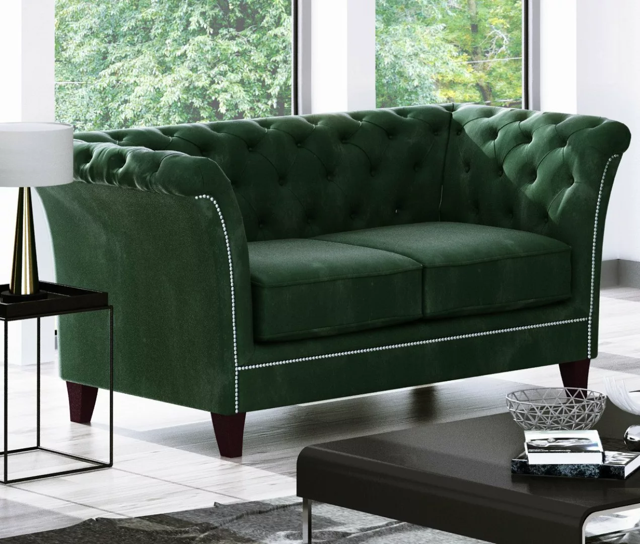 S-Style Möbel Chesterfield-Sofa Rainsburg 2-Sitzer aus Samt-Stoff mit Holzf günstig online kaufen