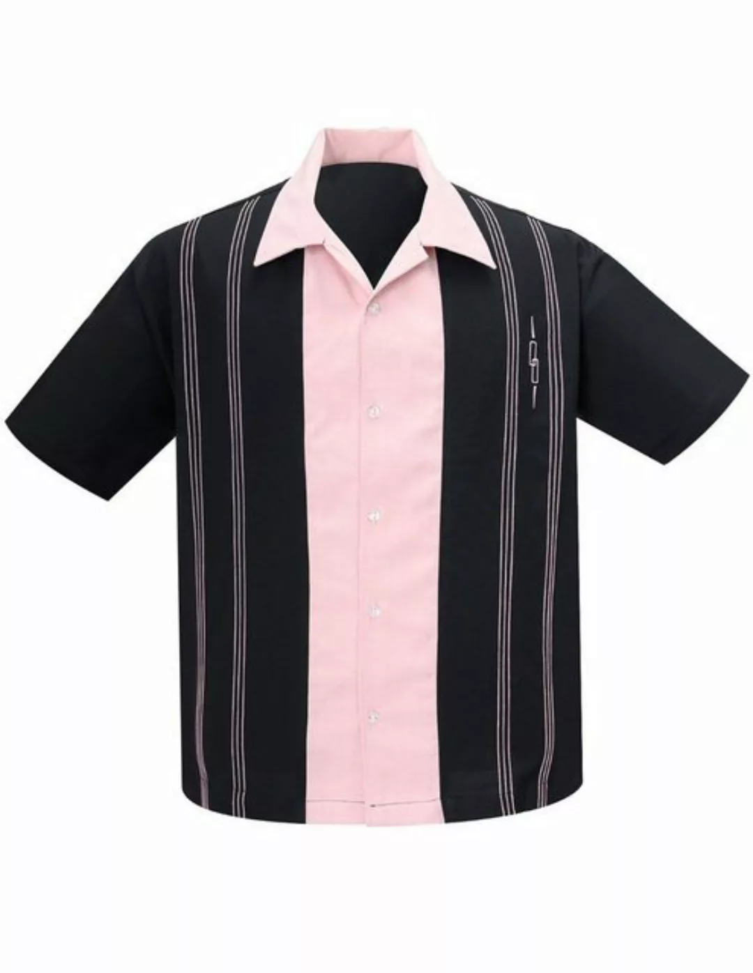 Steady Clothing Kurzarmhemd The Harper Black Pink Retro Vintage Bowling Shi günstig online kaufen