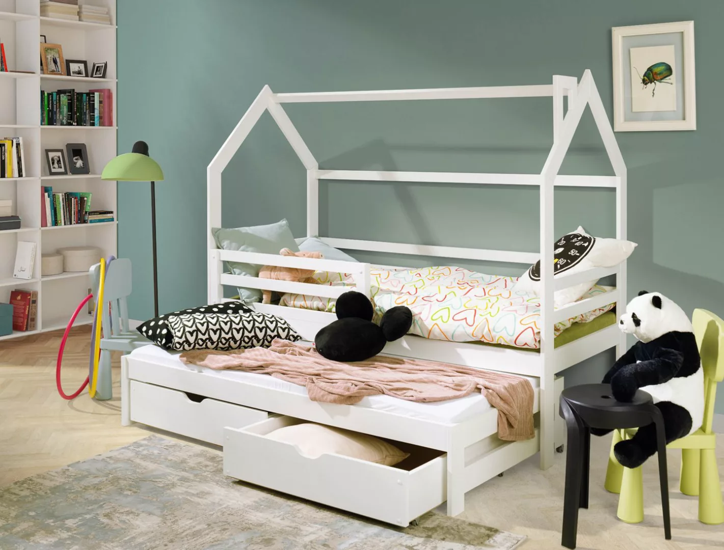 thematys Hausbett für Kinder in Weiß – Kinderbett Doppelbett mit Schubladen günstig online kaufen