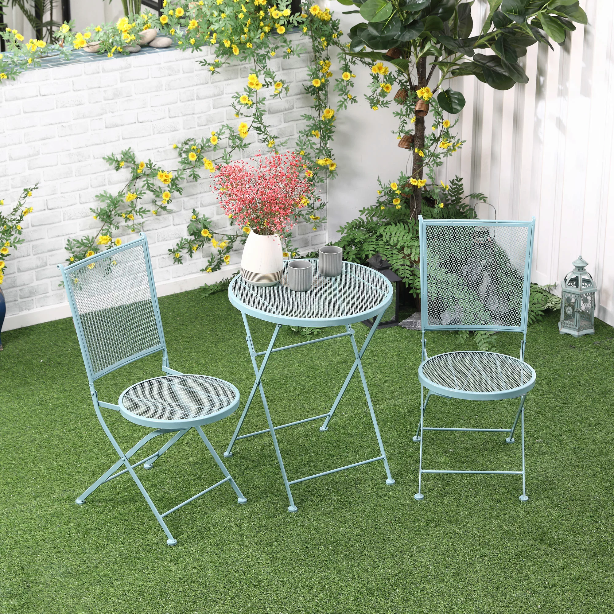 Outsunny Garten Sitzgruppe für 2 Personen Bistro-Set mit 1 Tisch und 2 falt günstig online kaufen