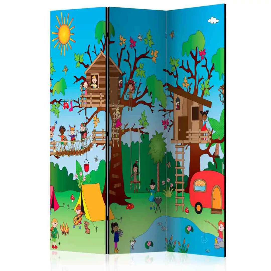 Kinderzimmer Raumteiler mit buntem Baumhaus Motiv drei Elementen günstig online kaufen