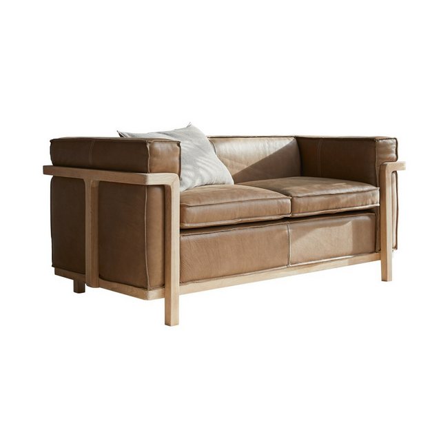 Tikamoon Sofa Cobbelwood Sofa aus massivem Eichenholz und Leder Cheyenne,2- günstig online kaufen