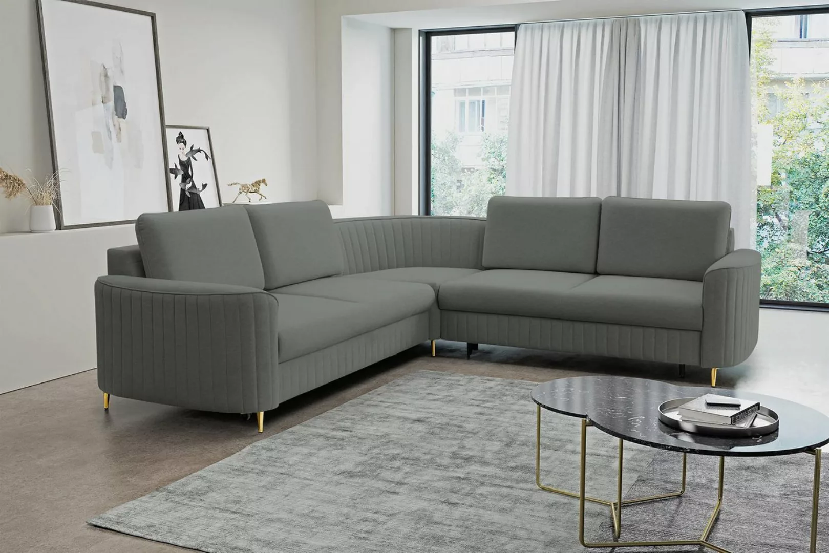 Compleo Ecksofa L-form mit Schlaffunktion, Glamour Wohnzimmer GLAMS günstig online kaufen