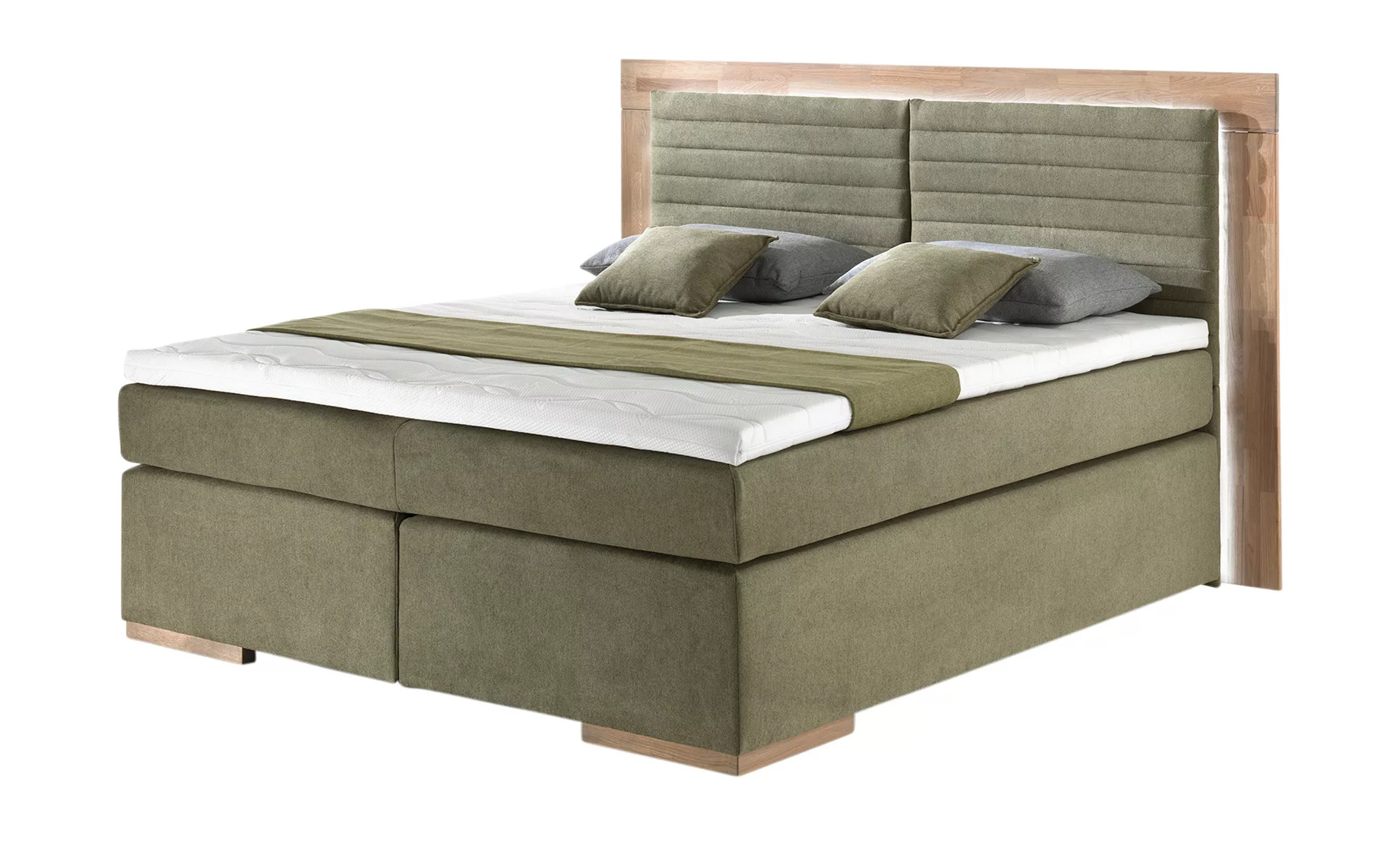 uno Massivholz-Boxspringbett mit LED-Beleuchtung - grün - 190 cm - 130 cm - günstig online kaufen