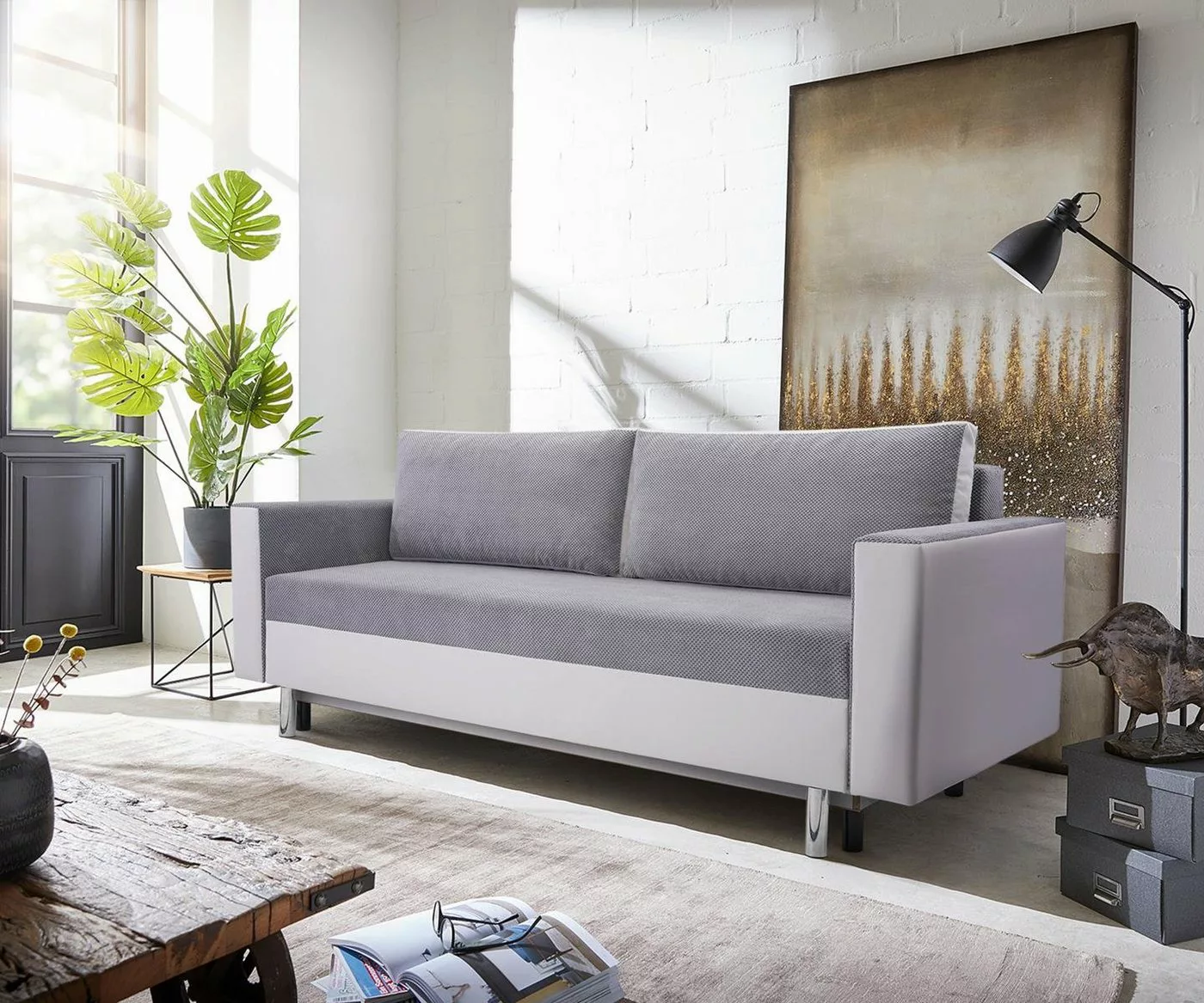 Beautysofa 3-Sitzer MALTA, Polstersofa aus Webstoff + Kunstleder, mit Schla günstig online kaufen