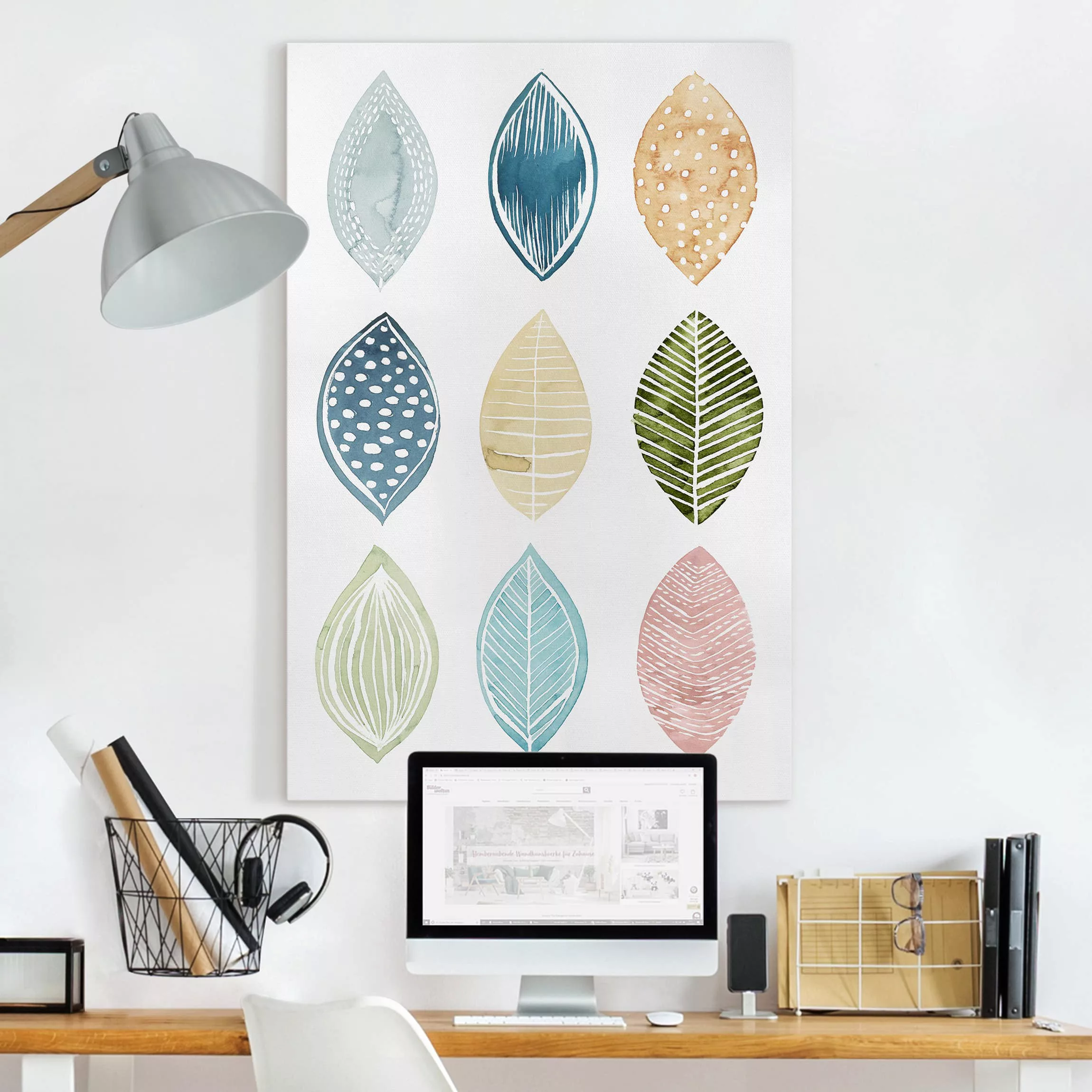 Leinwandbild Muster - Hochformat Gemusterte Blätter I günstig online kaufen