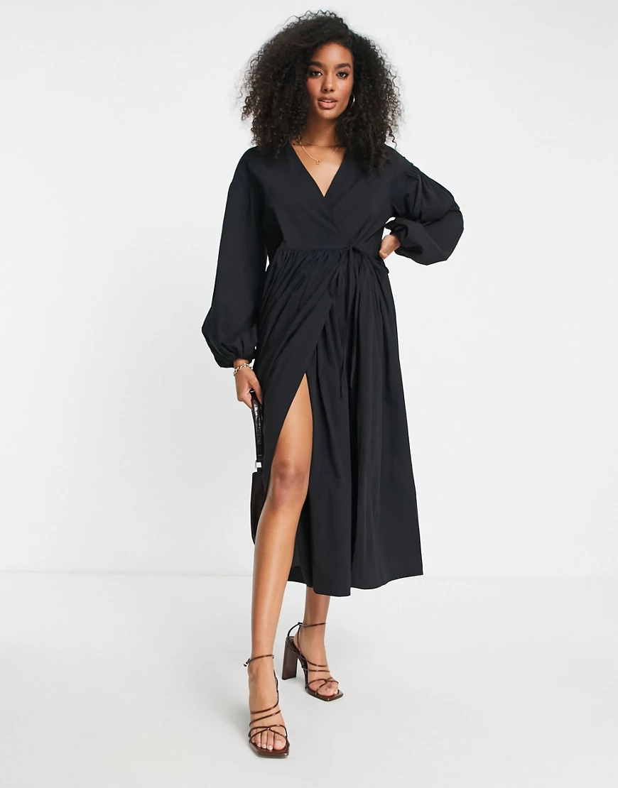 ASOS EDITION – Oversize-Hängerkleid in Schwarz mit Wickeldesign und Blouson günstig online kaufen