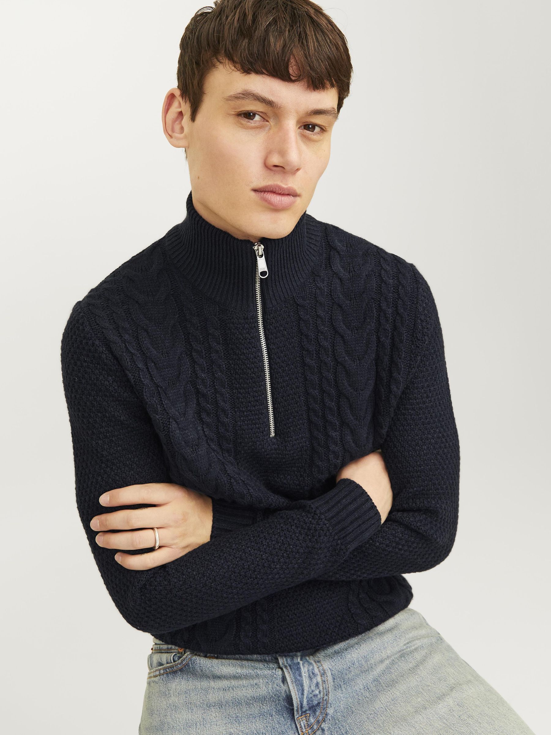 Jack & Jones Troyer "JJCRAIG KNIT HALF ZIP", mit Zopfmuster günstig online kaufen