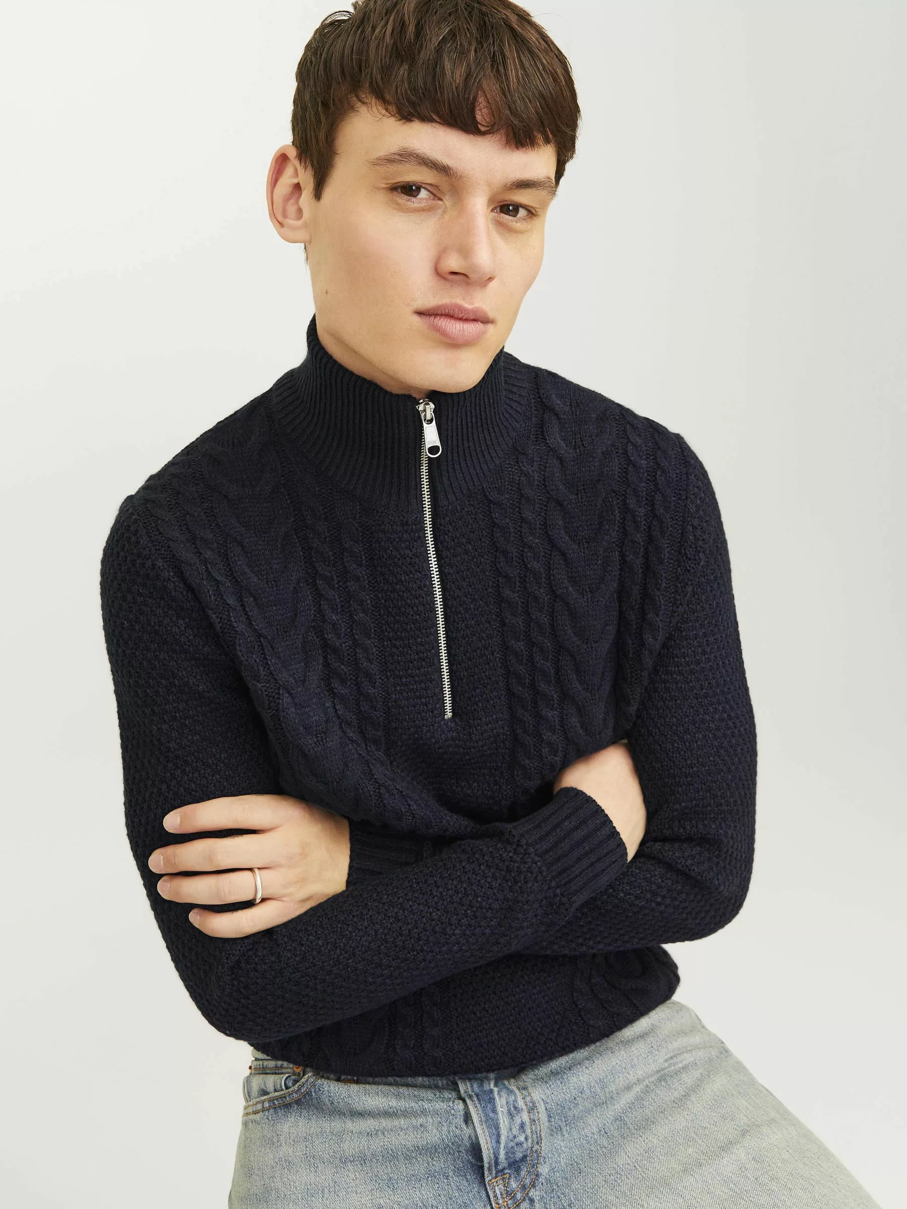 Jack & Jones Troyer JJCRAIG KNIT HALF ZIP mit Zopfmuster günstig online kaufen