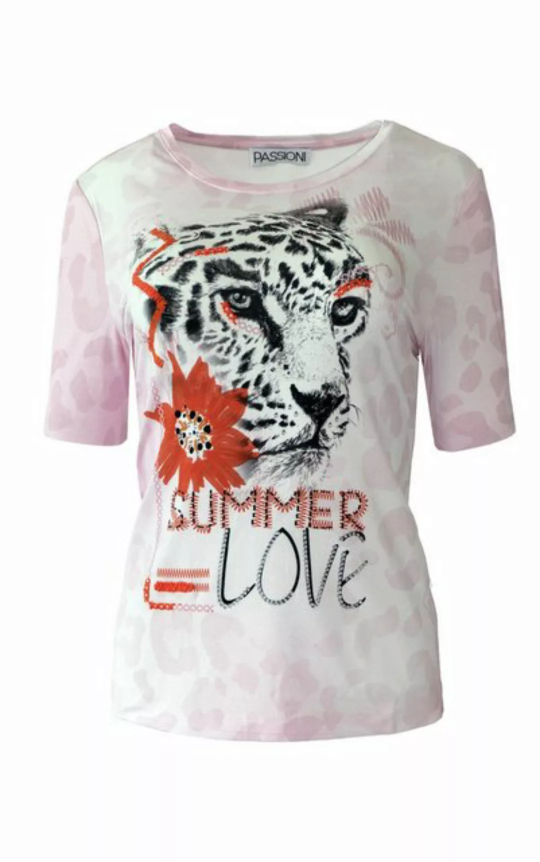 Passioni Print-Shirt T-Shirt mit Orange Rosa Akzenten und Leopardenprint mi günstig online kaufen