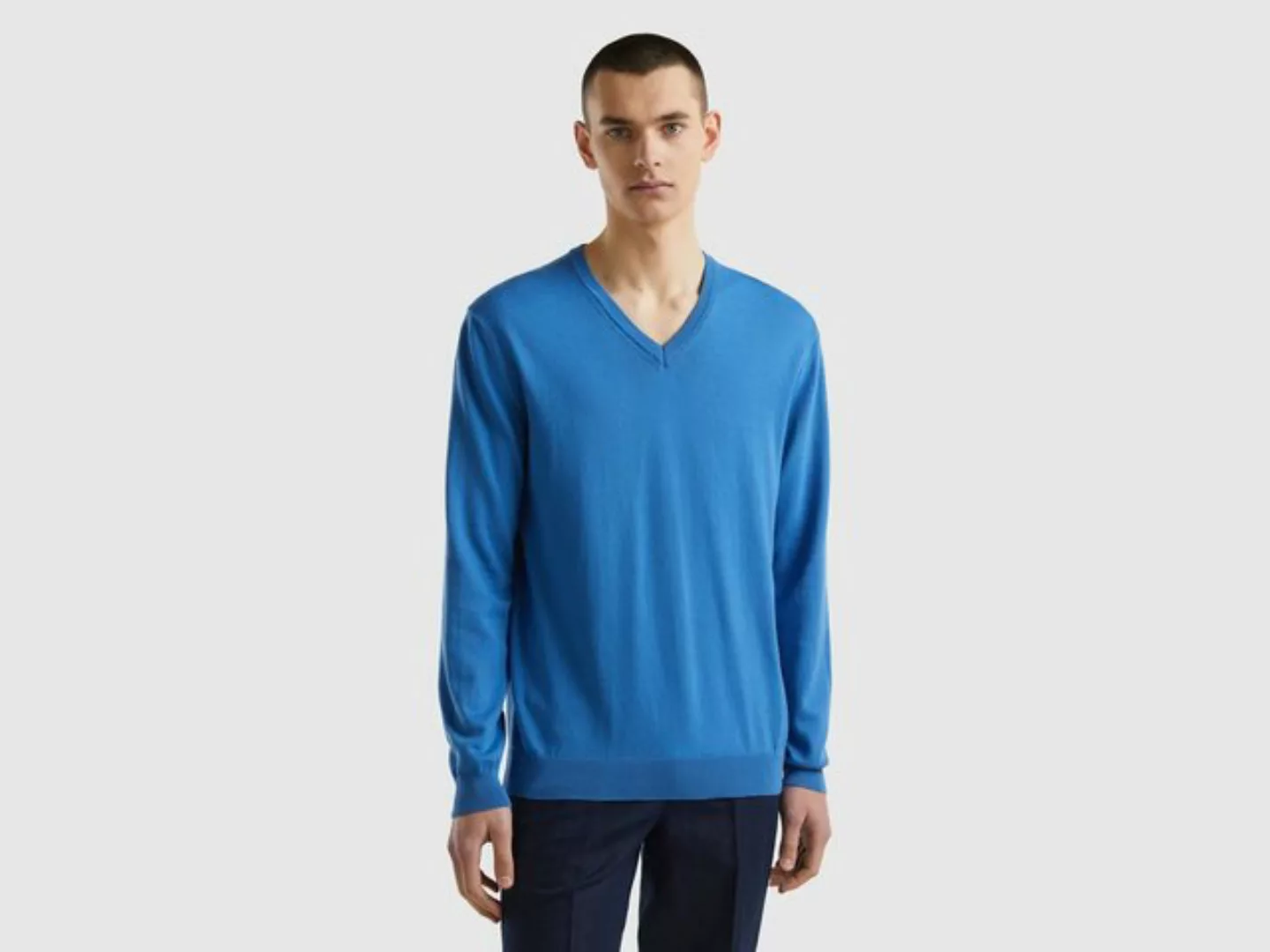 United Colors of Benetton V-Ausschnitt-Pullover mit Markenlabel günstig online kaufen