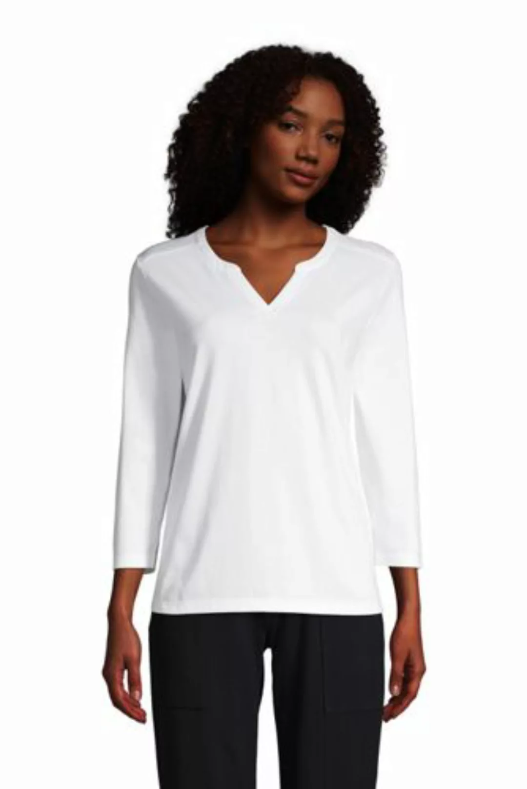 Supima-Shirt mit Tunika-Ausschnitt, Damen, Größe: L Normal, Weiß, Baumwolle günstig online kaufen