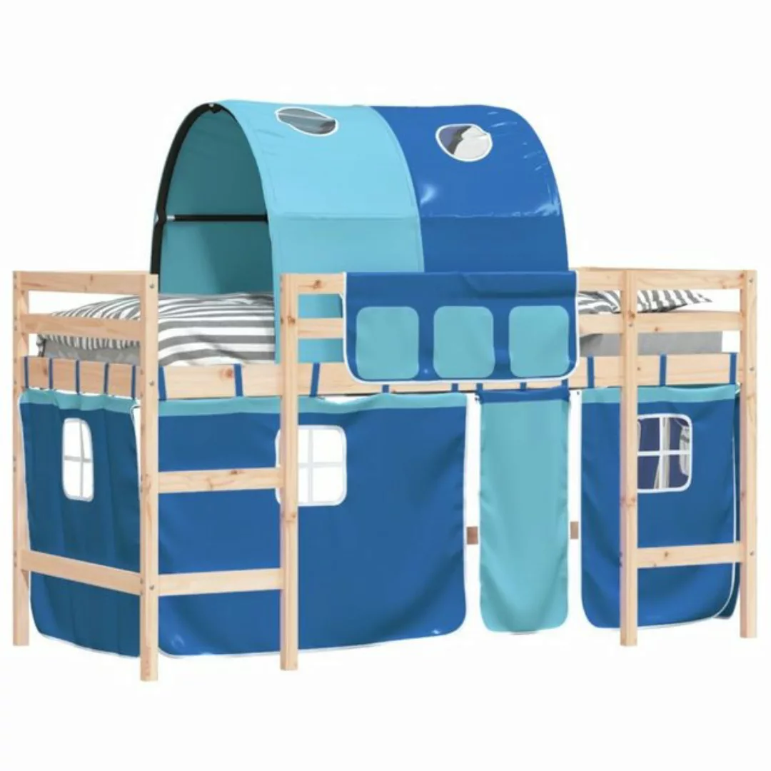 vidaXL Kinderbett Kinderhochbett mit Tunnel Blau 90x200 cm Massivholz Kiefe günstig online kaufen