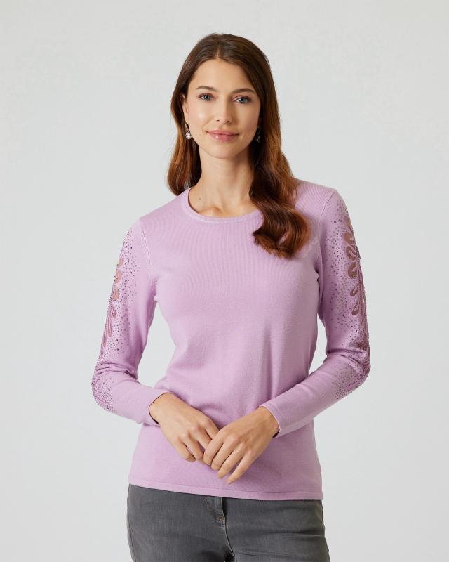 Ovanti Strickdesign Glow-Pullover mit Blütenstick günstig online kaufen