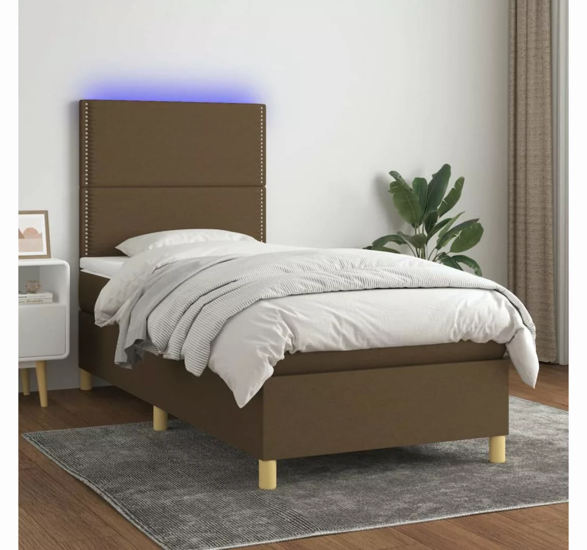 vidaXL Boxspringbett (100 x 200 cm, mit Nieten, Braun), mit LED günstig online kaufen