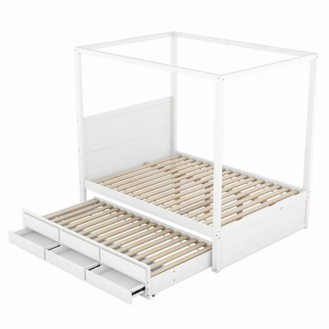 OKWISH Funktionsbett Holzbett Himmelbett, Pritsche, Ausziehhare Liegeffäche günstig online kaufen