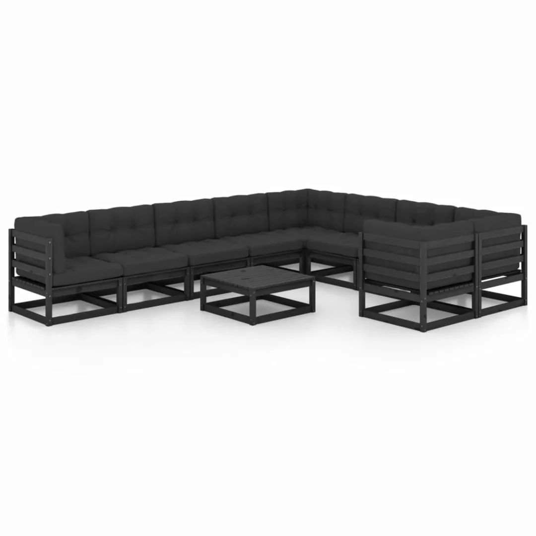 10-tlg. Garten-lounge-set Mit Kissen Schwarz Massivholz Kiefer günstig online kaufen