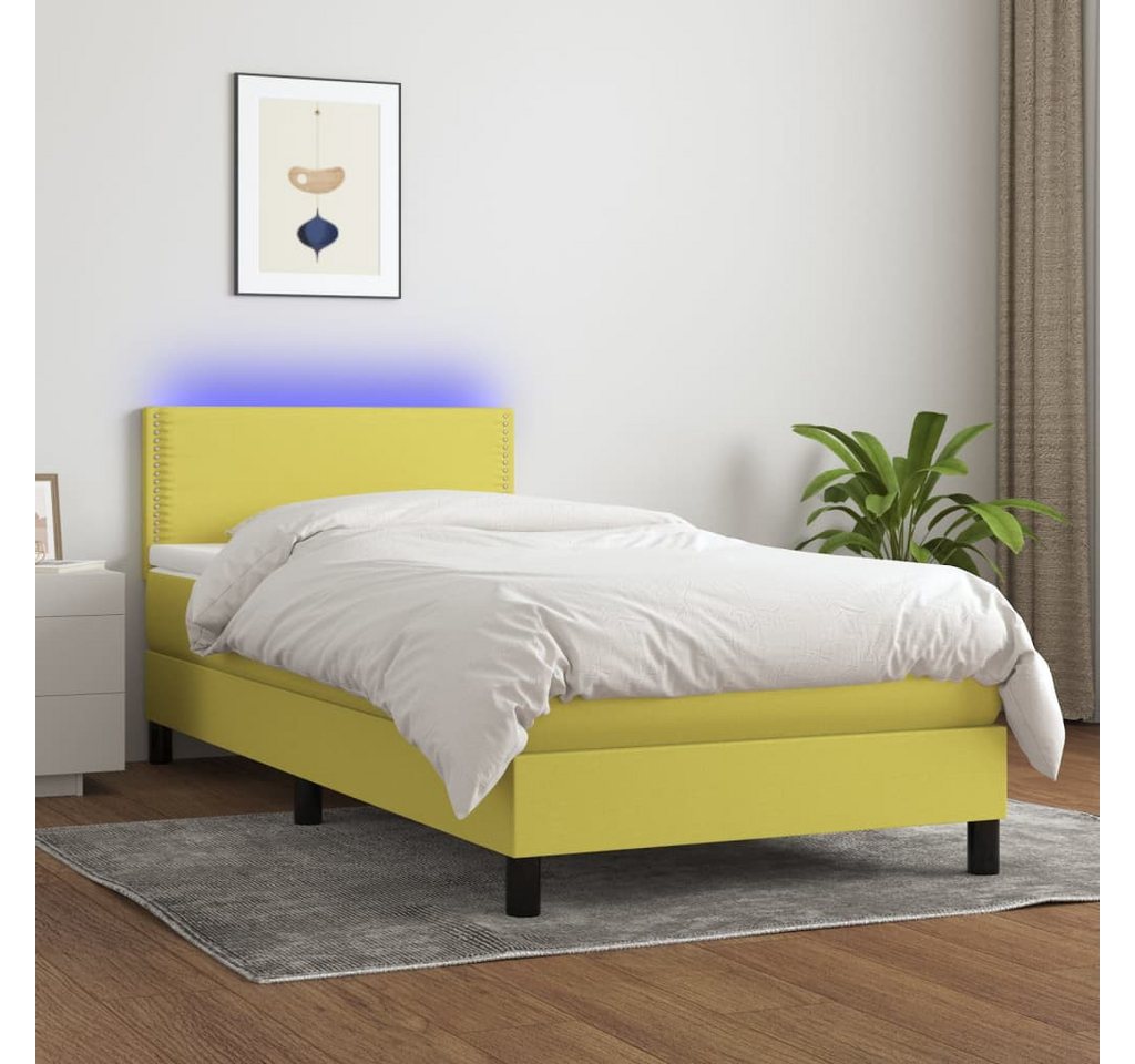 vidaXL Boxspringbett Boxspringbett mit Matratze LED Grün 100x200 cm Stoff B günstig online kaufen