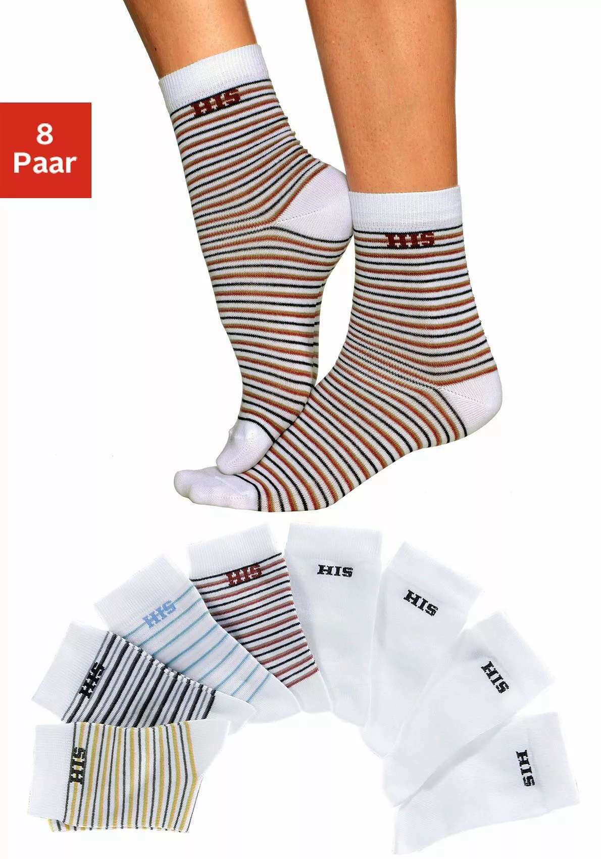 H.I.S Socken, (Packung, 8 Paar), geringelt und unifarben günstig online kaufen