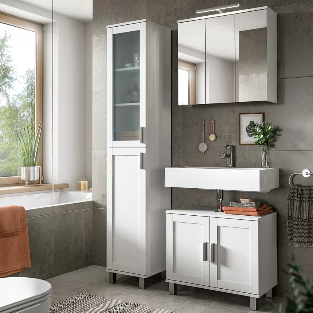 Badezimmermöbel Set weiss in modernem Design 189 cm hoch (dreiteilig) günstig online kaufen