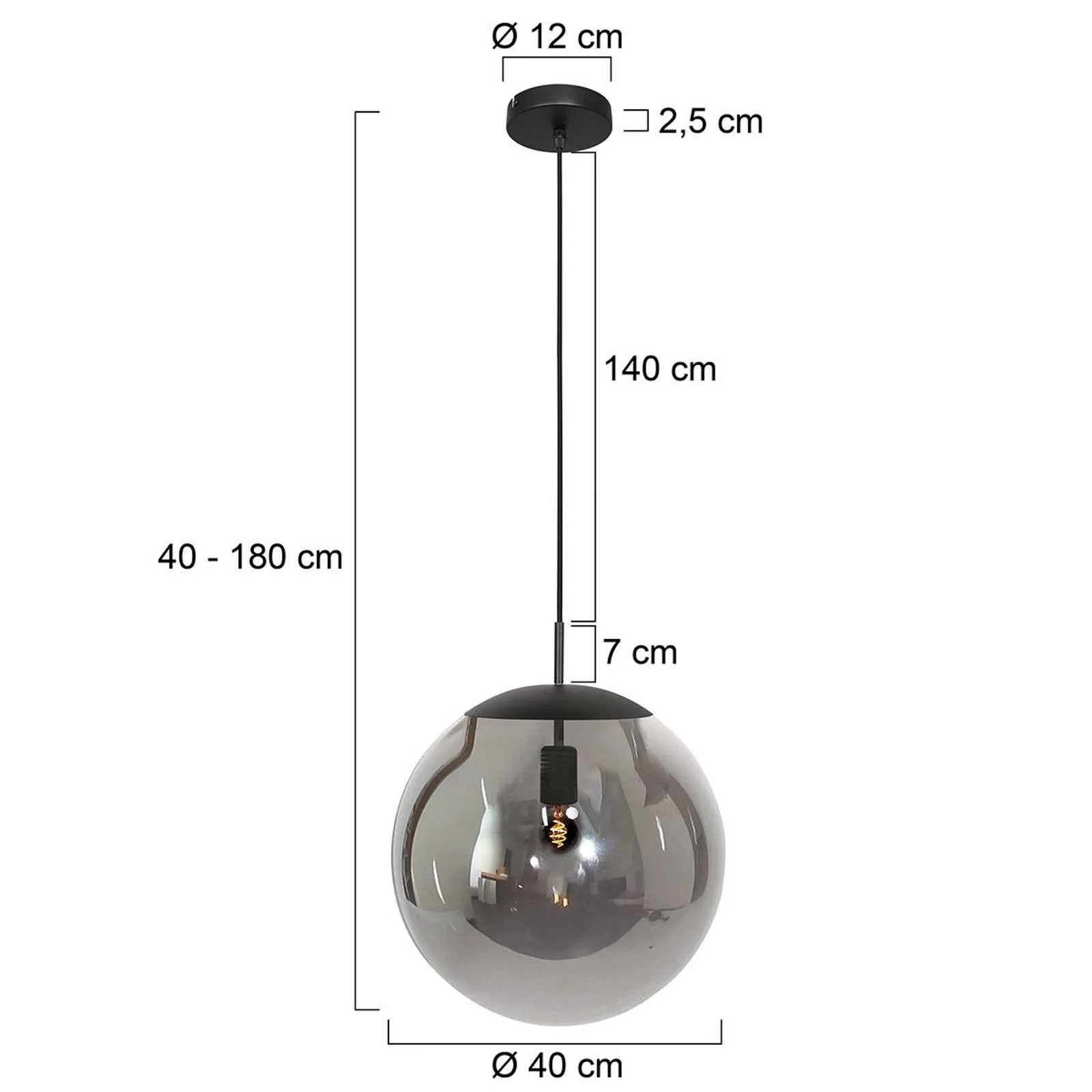 Hängeleuchte Bollique, schwarz, Ø 40 cm, Glas, 1-fl., Kugel günstig online kaufen