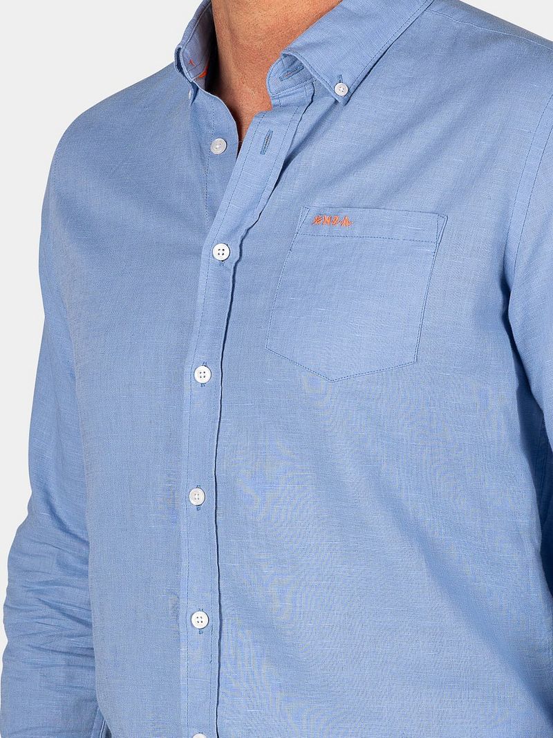NZA Shirt Clayton Linnen Blend Pacific Blue - Größe L günstig online kaufen