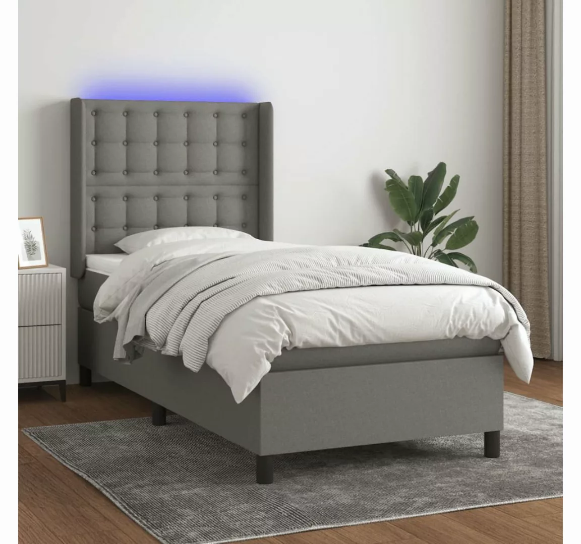 vidaXL Boxspringbett Boxspringbett mit Matratze LED Dunkelgrau 90x200 cm St günstig online kaufen