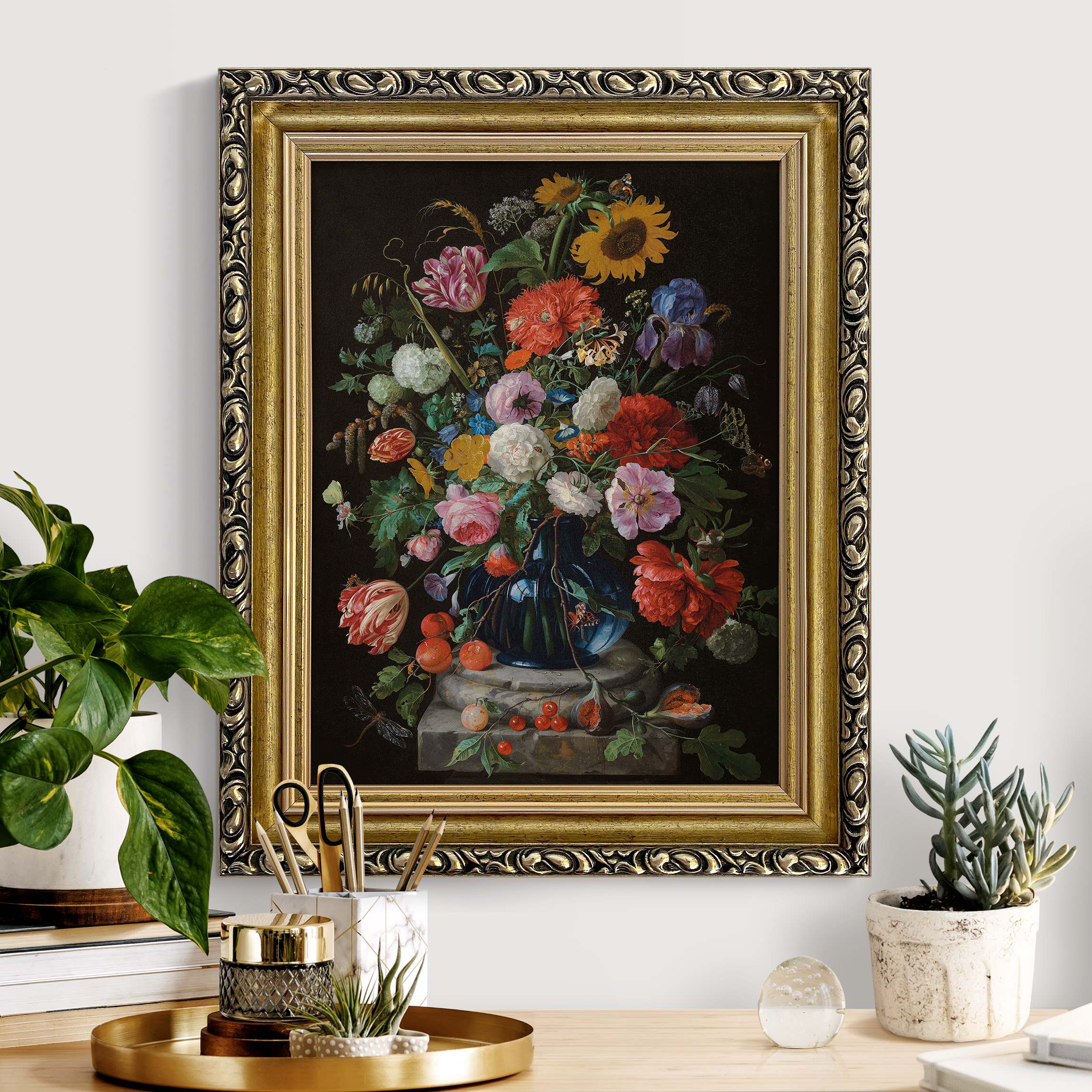 Gerahmtes Leinwandbild Jan Davidsz de Heem - Glasvase mit Blumen günstig online kaufen