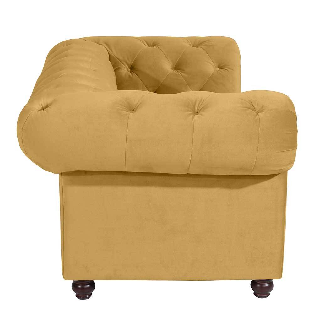Gelbes Samtvelours Sofa im Chesterfield Look 52 cm Sitzhöhe günstig online kaufen