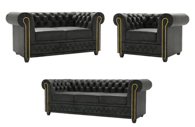 S-Style Möbel Polstergarnitur Chesterfield Anton mit Schlaffunktion 3+2+1 m günstig online kaufen