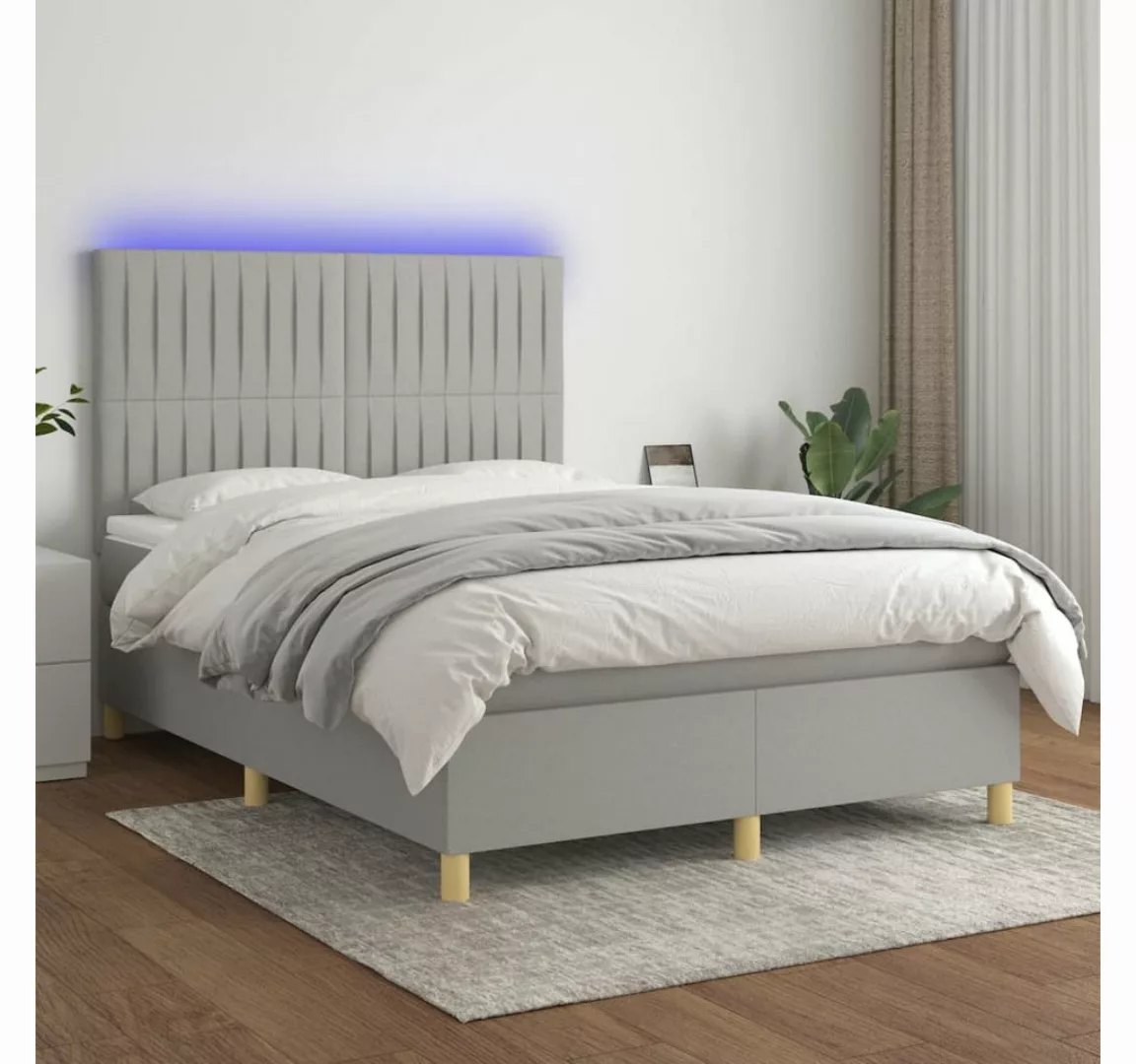 vidaXL Boxspringbett (140 x 200 cm, Streifen Vertikal, Hellgrau), mit LED günstig online kaufen