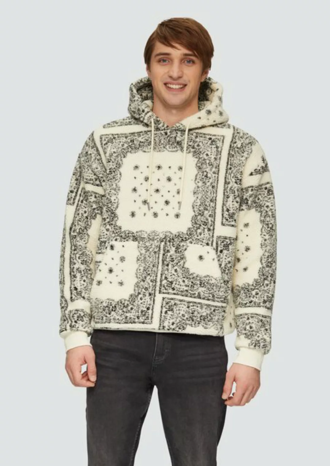 QS Outdoorjacke Sweatshirt aus Teddyplüsch im All-over-Print günstig online kaufen