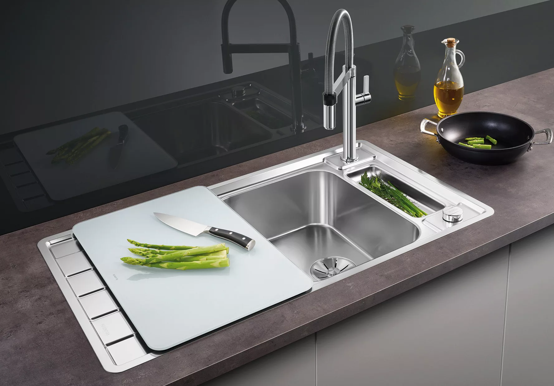 Blanco Küchenspüle »AXIS III 5 S-IF«, mit Glasschneidebrett und Edelstahlsc günstig online kaufen